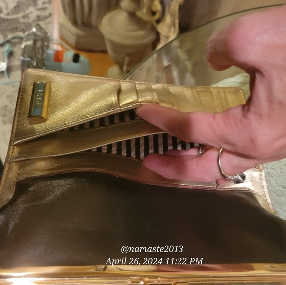 L.A.M.B. by Gwen Stefani Gold Glam Leather Fabric Wallet Designer Luxury #102 - Picture 12 of 16